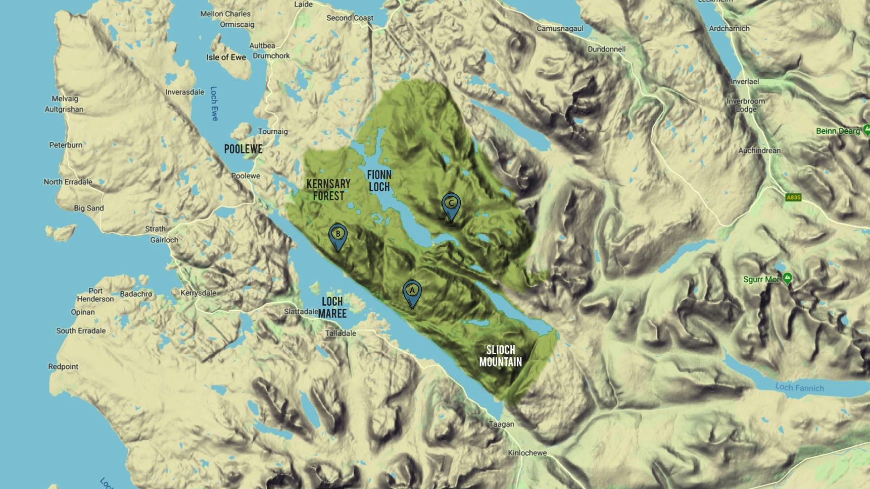 Map of Letterewe Estate in Scotland