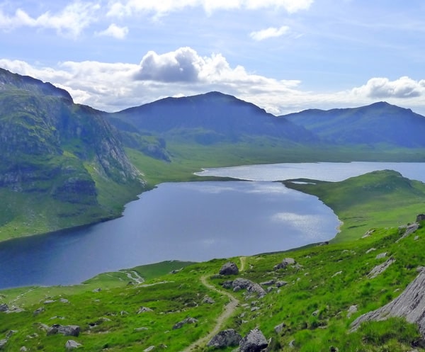 View from fishing lodge on Fionn Loch