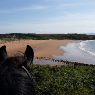 Horse trekking on a beach in Scotland